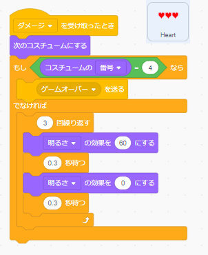 「ダメージ」を受け取ったときのプログラム