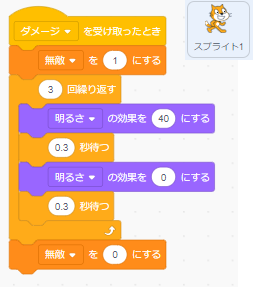 「ダメージ」を受け取ったときのプログラム